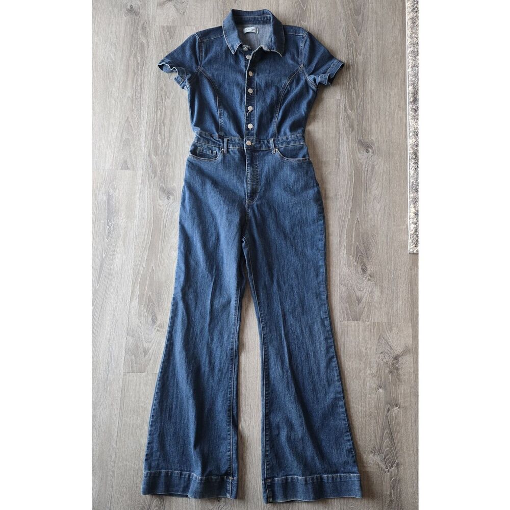 Jessica Simpson Denim Jumper Wide Leg Short Sleeve Stretch Blue Size 13 Tall